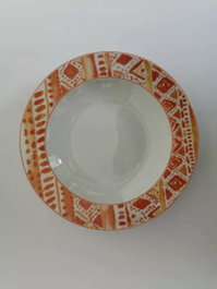 DKD Home Decor Set de 4 Platos de Porcelana Ethnic Shengda Naranja Surtido de 2 Diseño
