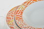 DKD Home Decor Set de 4 Platos de Porcelana Ethnic Shengda Naranja Surtido de 2 Diseño