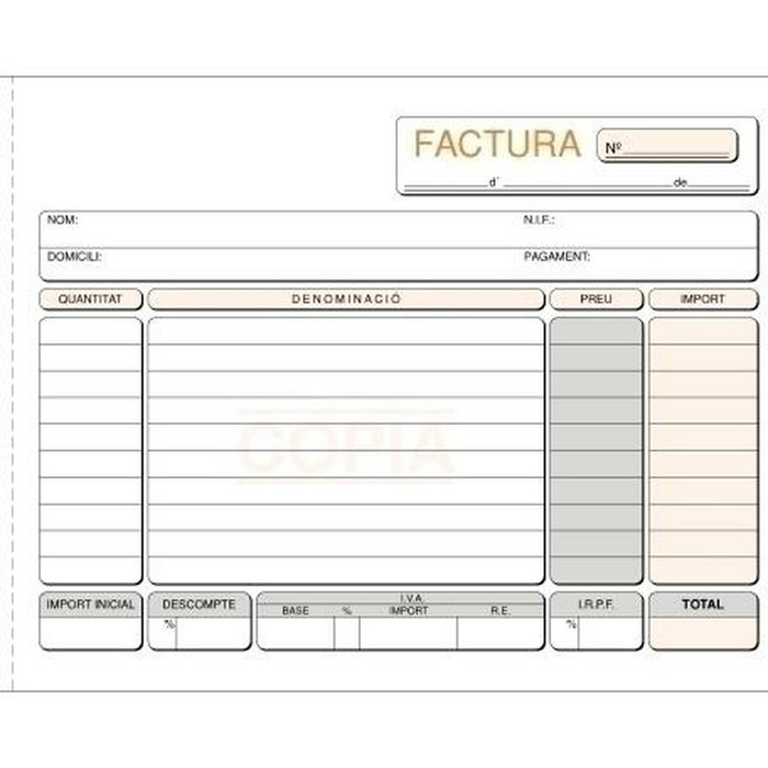 LOAN Talonario Catalán Facturas 4º Apdo Triplí Set de 5