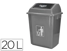 Q-connect Papelera Contenedor Plástico con Tapa de Balancín, 20 Litros, Gris, 340x240x450 mm