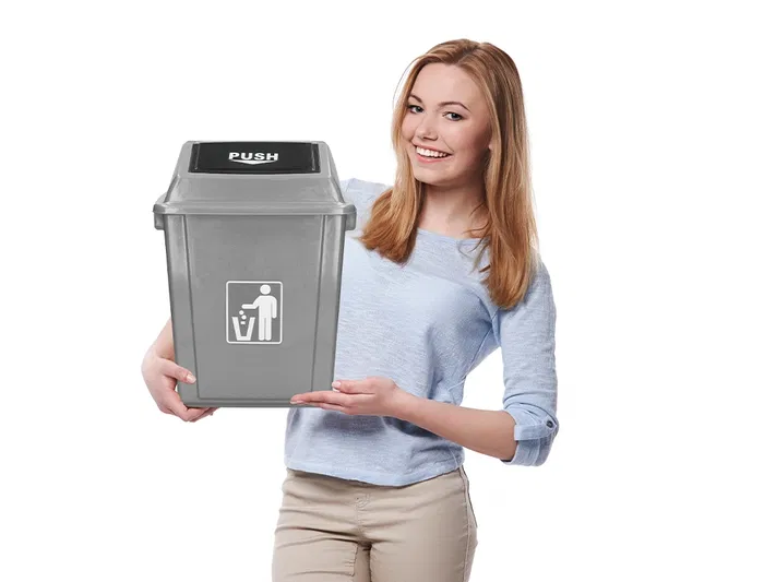 Q-connect Papelera Contenedor Plástico con Tapa de Balancín, 20 Litros, Gris, 340x240x450 mm