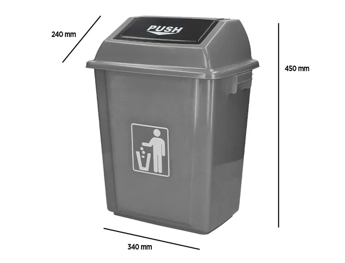 Q-connect Papelera Contenedor Plástico con Tapa de Balancín, 20 Litros, Gris, 340x240x450 mm