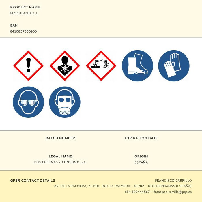 PQS Floculante Clarificante Líquido para Piscinas, 1 Litro - Tratamiento Agua, Elimina Partículas en Suspensión PQS Floculante Clarificante Líquido para Piscinas, 1 Litro - Tratamiento Agua, Elimina Partículas en Suspensión