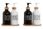 DKD Home Decor Dosificador Blanco Negro Cristal Bambu 8 x 19 x 15.5 cm Set 3 Piezas Capacidad 350ml