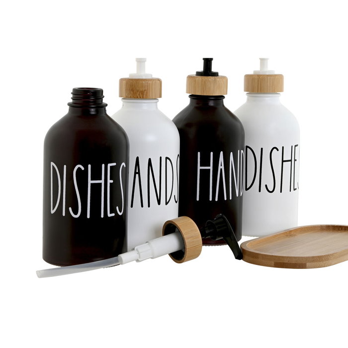 DKD Home Decor Set de 3 Dosificadores de Cristal y Bambú 350ml, Surtido de 2 Unidades