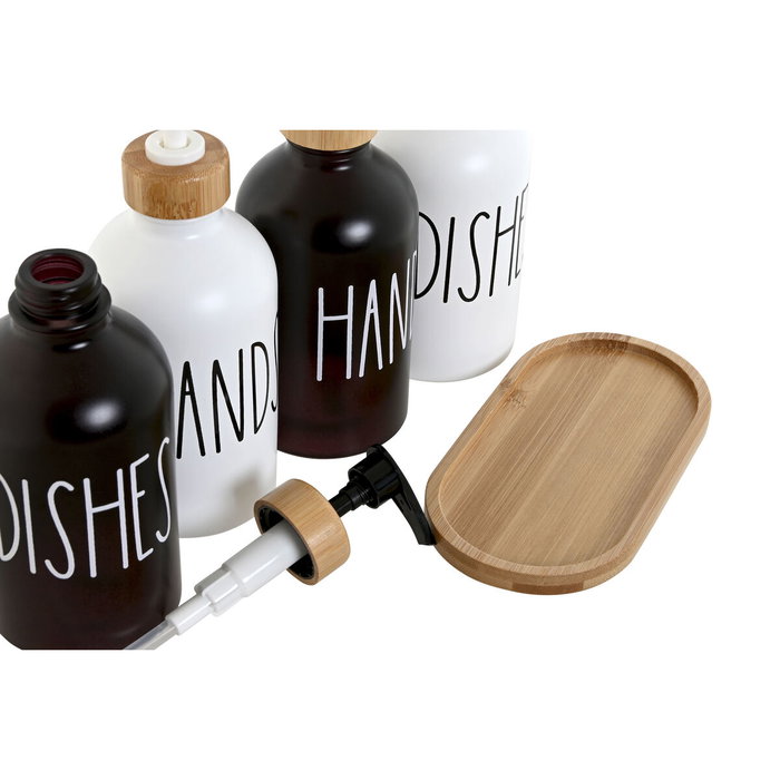 DKD Home Decor Set de 3 Dosificadores de Cristal y Bambú 350ml, Surtido de 2 Unidades