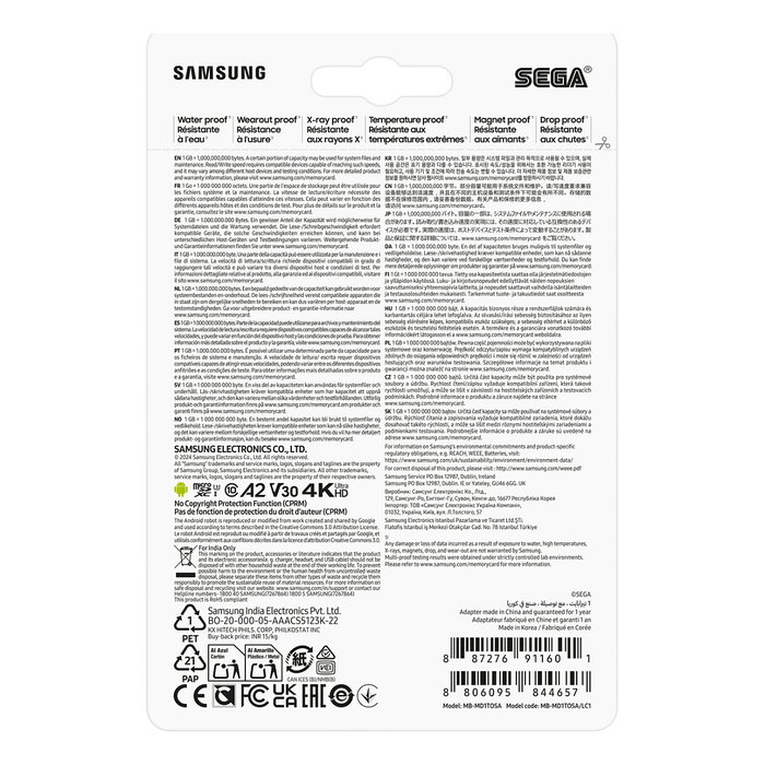 Samsung CARD Micro SD 1TB Sonic con Adaptador - MicroSDXC Clase 10 UHS-I U3 V30 A2 180MB/s Lectura