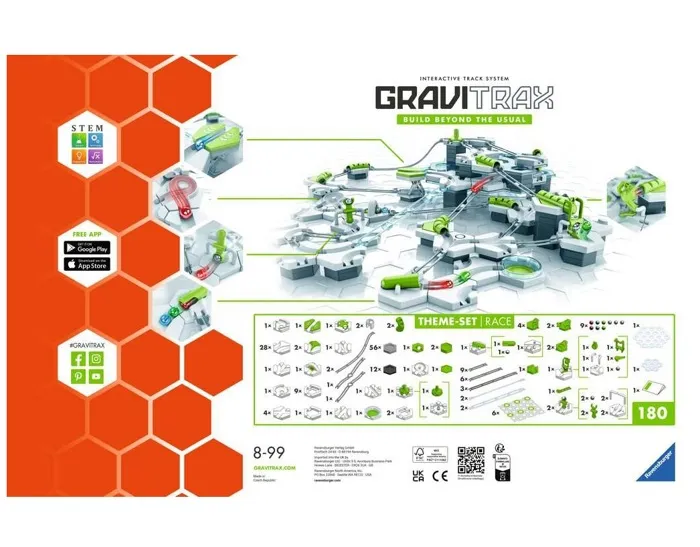 Ravensburger-GraviTrax Starter Set Race-180 piezas-Juego de construcción creativo-Curso de mármol para construir-Edad 8-22439