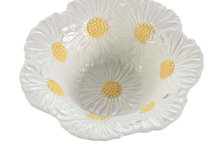 DKD Home Decor Bol de Porcelana Margaritas Blanco y Amarillo DKD Home Decor Bol de Porcelana Margaritas Blanco y Amarillo