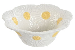 DKD Home Decor Bol de Porcelana Margaritas Blanco y Amarillo
