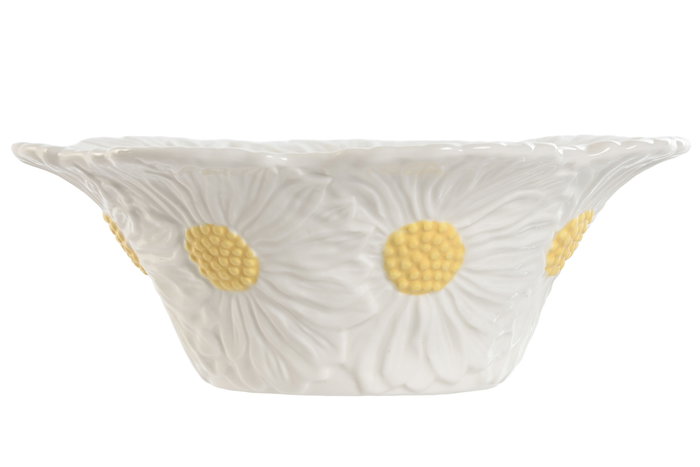 DKD Home Decor Bol de Porcelana Margaritas Blanco y Amarillo DKD Home Decor Bol de Porcelana Margaritas Blanco y Amarillo