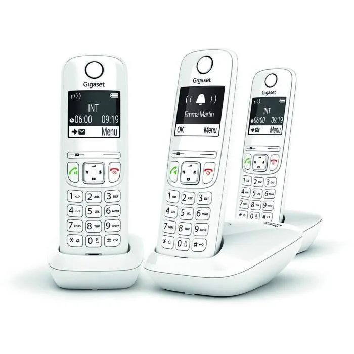 Gigaset AS690 Trio Blanco Teléfono Fijo Inalámbrico Manos Libres Bloqueo de Llamadas Pantalla Ultralegible Directorio 100 Contactos Diseñado en Alemania