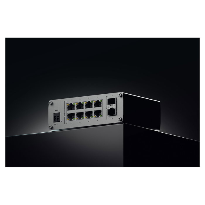 Teltonika TSW200 Switch Industrial 8 Puertos Gigabit No Administrado PoE+ (2 SFP), Montaje Pared/DIN, IP30, Aluminio
