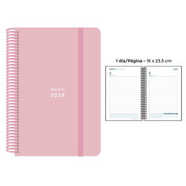 Agenda Anual (2026) Senfort Pastel Espiral Tapa Pp Con Goma 160X235 D/P Rosa