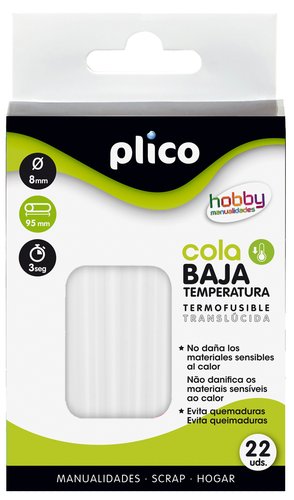 Plico Barras de Cola Termofusible Baja Temperatura Transparentes 8 mm x 95 mm (22 unidades)