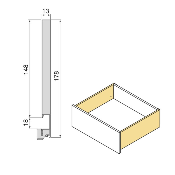 Emuca Cajón exterior Vertex con regulación 3D de altura 178mm, 40kg, espesor de tablero de 18mm, profundidad 350mm, Acero, Gris antracita