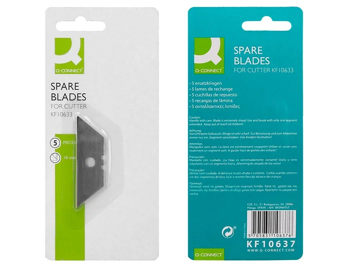 Q-connect Repuesto Cuter Cuchilla Ancho 18 mm Blister 5 Unidades para Modelos KF10633/KF14624