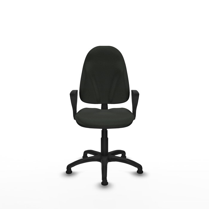 Silla de oficina Algarra con mecanismo Contacto permanente básico tapizada con Tela color Negro. Equipada con Base poliamida negra, Brazos fijosy Topes