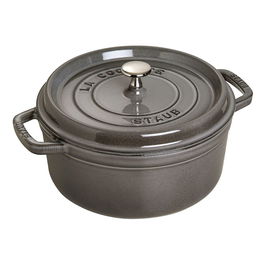 Staub La Cocotte Cazuela Horno Hierro Fundido 3.8L 24cm Redonda Gris - Apto Inducción, Horno, Lavavajillas