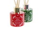 DKD Home Decor Ambientador Mikado Rojo Verde Cristal con Vela Set de 3 Piezas 5 x 6 x 5 cm (2 Unidades)