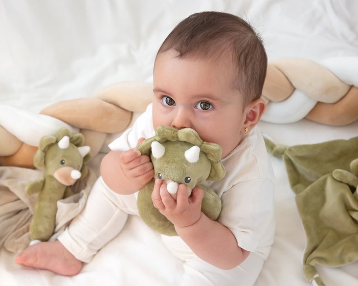 KioKids Sonajero Peluche Dinosaurio Verde +0 Meses Juguete Estimulación Bebé