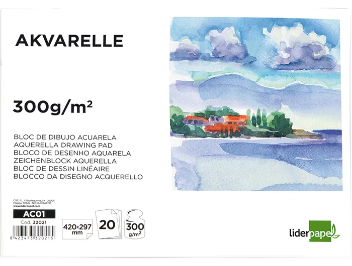 Liderpapel Bloc Dibujo Acuarela Encolado A3 20 Hojas 300g/m2