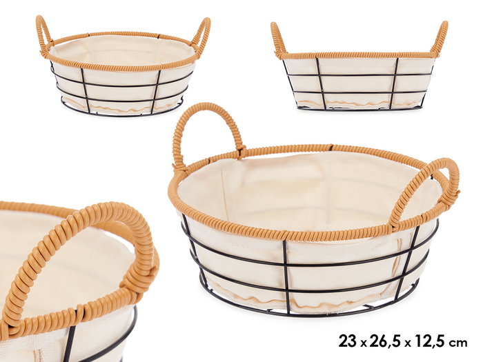 Kinvara Cesta Redonda de Metal y Tela Natural 26.5x23.5x12.5 cm (Set de 24) Kinvara Cesta Redonda de Metal y Tela Natural 26.5x23.5x12.5 cm (Set de 24)