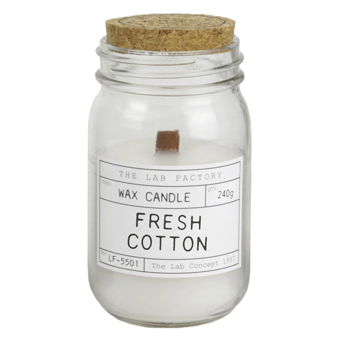 Home Deco Factory Tarro con Vela Mecha Madera Colección Apothicaire 240g Cera Aroma Retro Elegante Bote Cristal 7.8x14cm