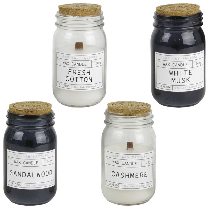 Home Deco Factory Tarro con Vela Mecha Madera Colección Apothicaire 240g Cera Aroma Retro Elegante Bote Cristal 7.8x14cm