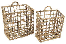 DKD Home Decor Set de 2 Cestas de Pared Metal y PE Marrón