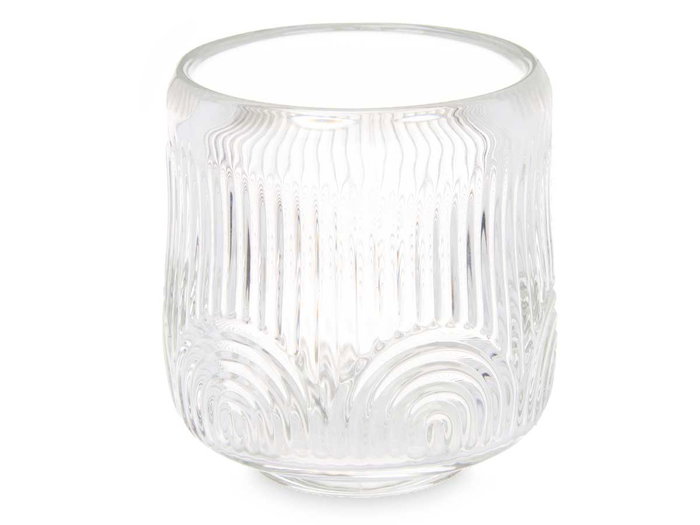 Giftdecor Portavela Círculo Raya Transparente Cristal 9x9x9.5 cm (Set de 12)