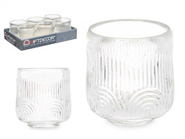 Giftdecor Portavela Círculo Raya Transparente Cristal 9x9x9.5 cm (Set de 12)
