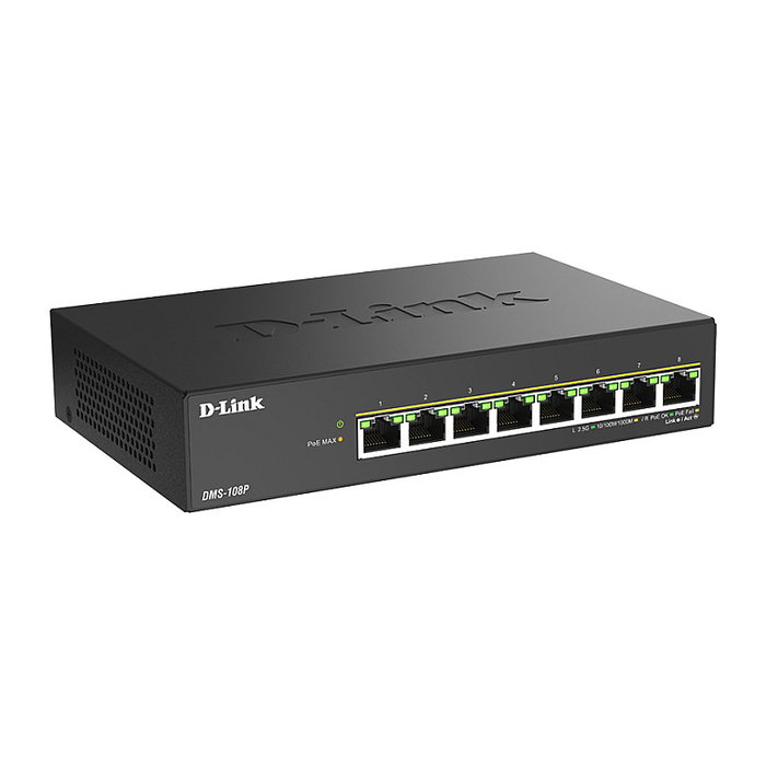D-Link DMS-108P/E Switch 8 Puertos 2.5G Multi-Gigabit PoE++ Negro D-Link DMS-108P/E Switch 8 Puertos 2.5G Multi-Gigabit PoE++ Negro