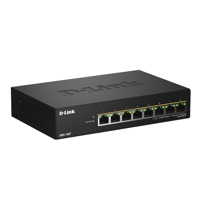 D-Link DMS-108P/E Switch 8 Puertos 2.5G Multi-Gigabit PoE++ Negro D-Link DMS-108P/E Switch 8 Puertos 2.5G Multi-Gigabit PoE++ Negro