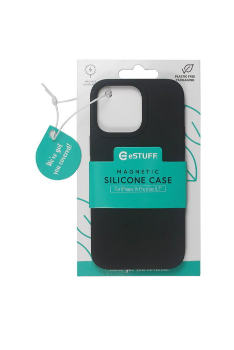 eSTUFF Funda magnética de silicona para iPhone 14 Pro Max con MagSafe - Compatible con cargadores y accesorios MagSafe - Negra