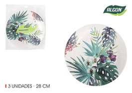 Algon Set 3 Platos Cartón Redondos Diseño Tropic 28.5 cm (24 Unidades)
