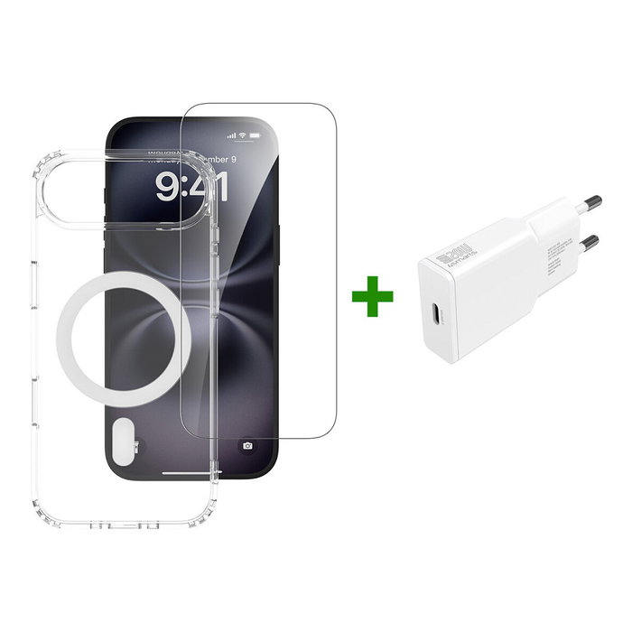 4smarts 541557 Premium Starter Set para iPhone 17 Air 6.6" con MagSafe y Cargador Inalámbrico, Transparente/Blanco