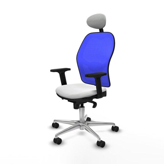 PIQUERAS Y CRESPO Silla de oficina Jorquera con mecanismo Sincro, malla azul y tela blanca PIQUERAS Y CRESPO Silla de oficina Jorquera con mecanismo Sincro, malla azul y tela blanca