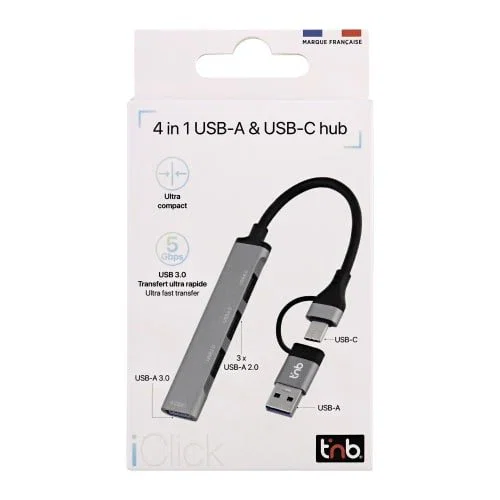 TNB Hub USB-A & USB-C Ultra Slim 4x USB-A Gris aluminio