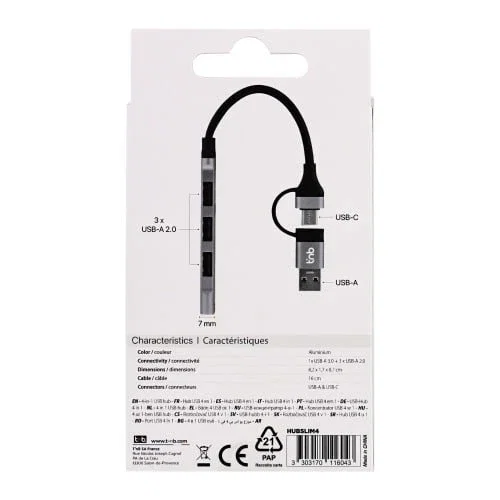 TNB Hub USB-A & USB-C Ultra Slim 4x USB-A Gris aluminio
