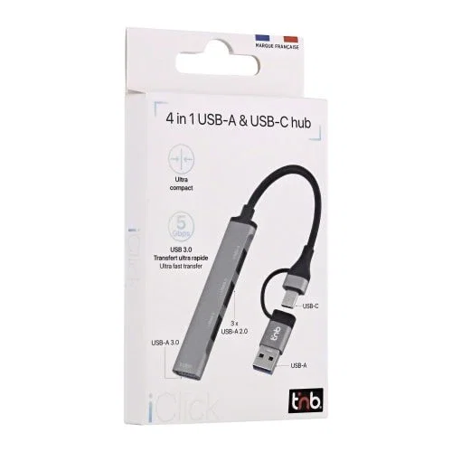 TNB Hub USB-A & USB-C Ultra Slim 4x USB-A Gris aluminio