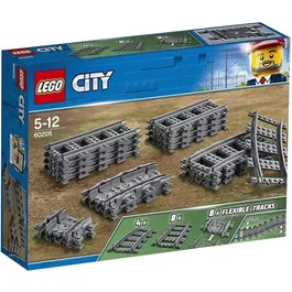 LEGO 60205 Rieles para Trenes LEGO City, Incluye 8 Rieles Rectos, 4 Curvos y 8 Flexibles
