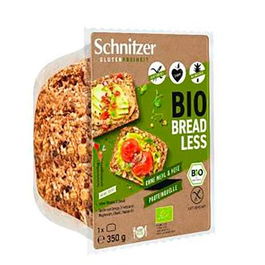 SCHNITZER Pan Bread Less 350g sin levadura ni harina, sin gluten, con semillas, rico en fibra, fuente de Omega 3 y proteína, vegano