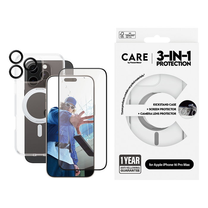 PanzerGlass CARE™ 3-in-1 Ceramic Bundle para iPhone 16 Pro Max