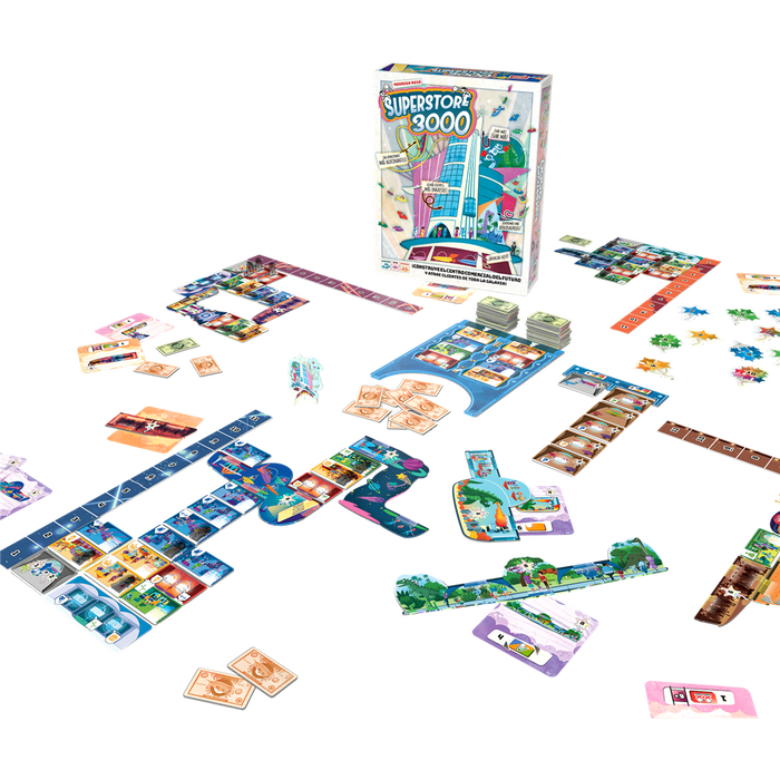 Space Cowboys Superstore 3000 Juego de Mesa Construye el Centro Comercial del Futuro 2964 2-4 Jugadores 10+ 30-45 Minutos Español