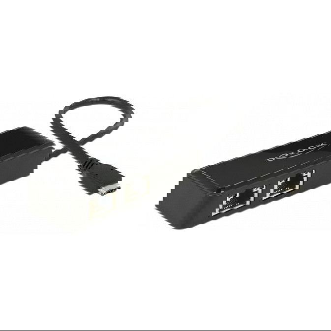 DeLOCK Adapter USB-C a 2x Gigabit LAN (ST-BU) - Negro