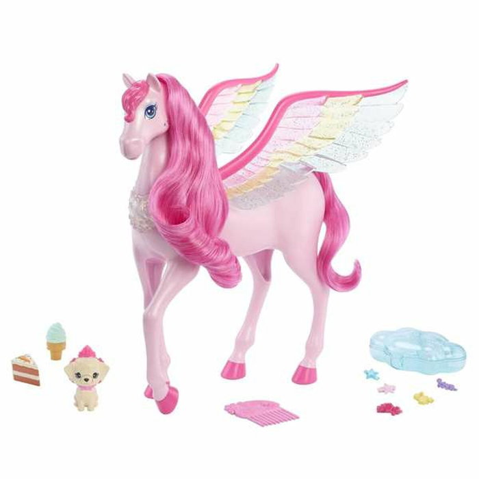 Mattel Caballo Pegaso de Barbie Un Toque de Magia con Luces y Sonidos, Perrito Mágico y Accesorios