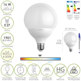 MAURER Bombilla LED Globo E27 16W 4000K