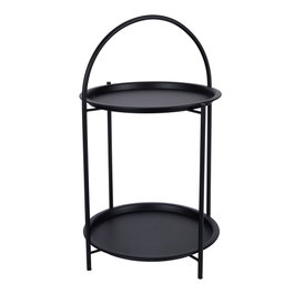Basics - Mesa Auxiliar de Metal Negra 40x66 cm, con 2 Alturas y Asa Superior
