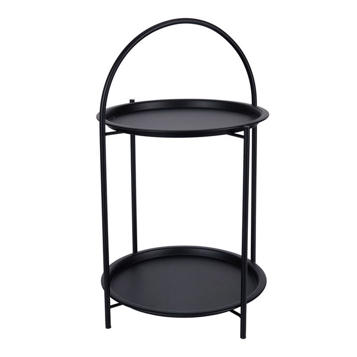 Basics - Mesa Auxiliar de Metal Negra 40x66 cm, con 2 Alturas y Asa Superior Basics - Mesa Auxiliar de Metal Negra 40x66 cm, con 2 Alturas y Asa Superior